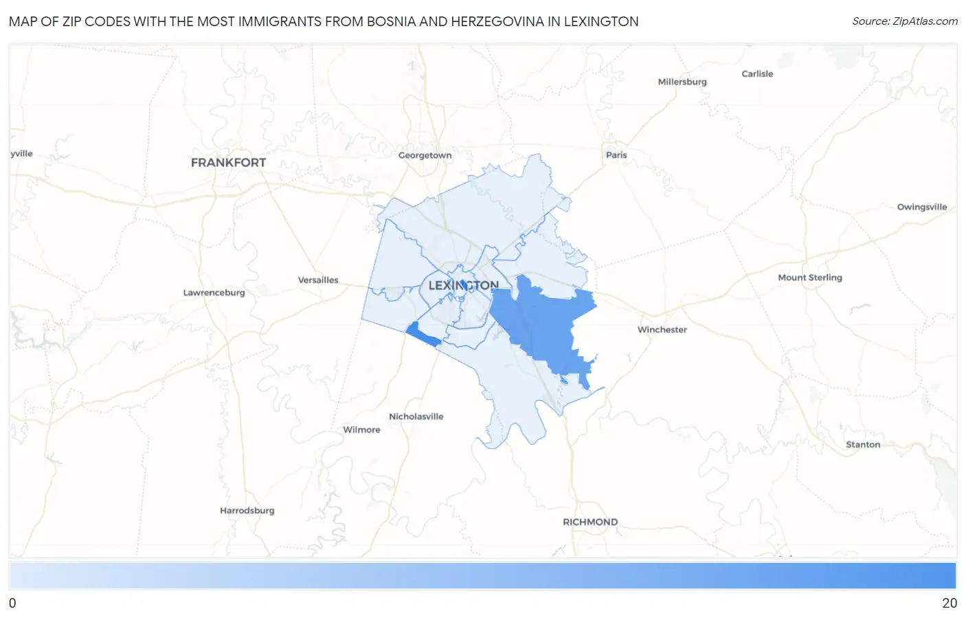Zip Codes with the Most Immigrants from Bosnia and Herzegovina in Lexington Map