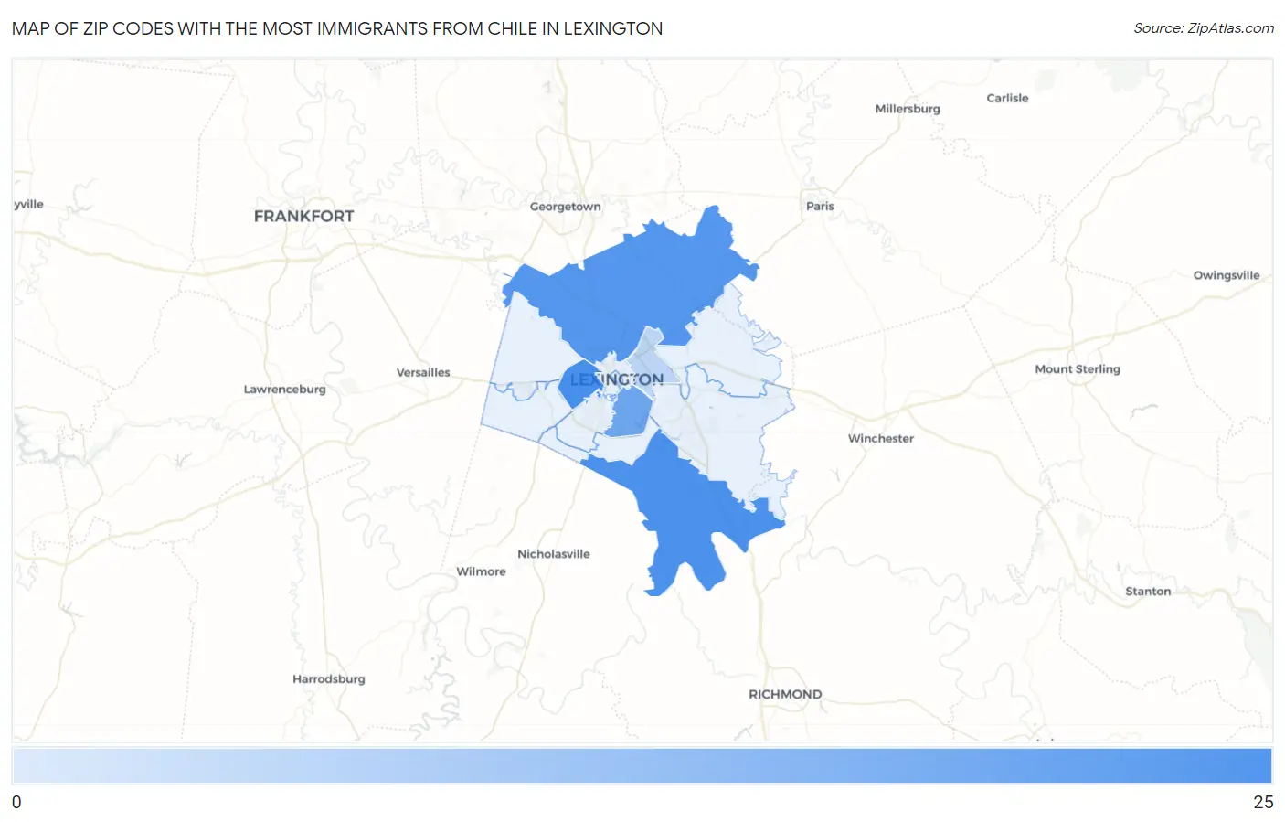 Zip Codes with the Most Immigrants from Chile in Lexington Map