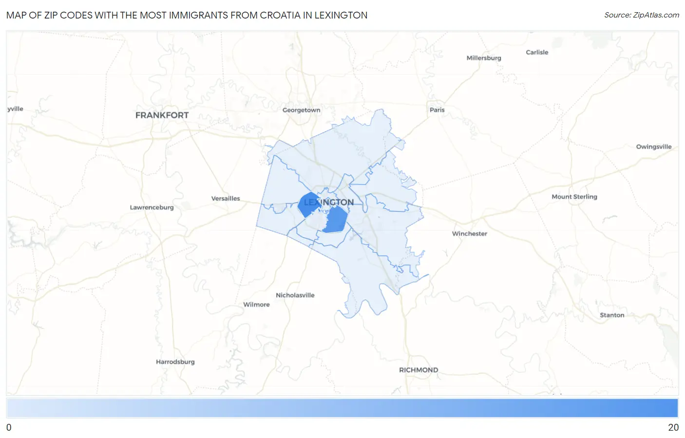 Zip Codes with the Most Immigrants from Croatia in Lexington Map