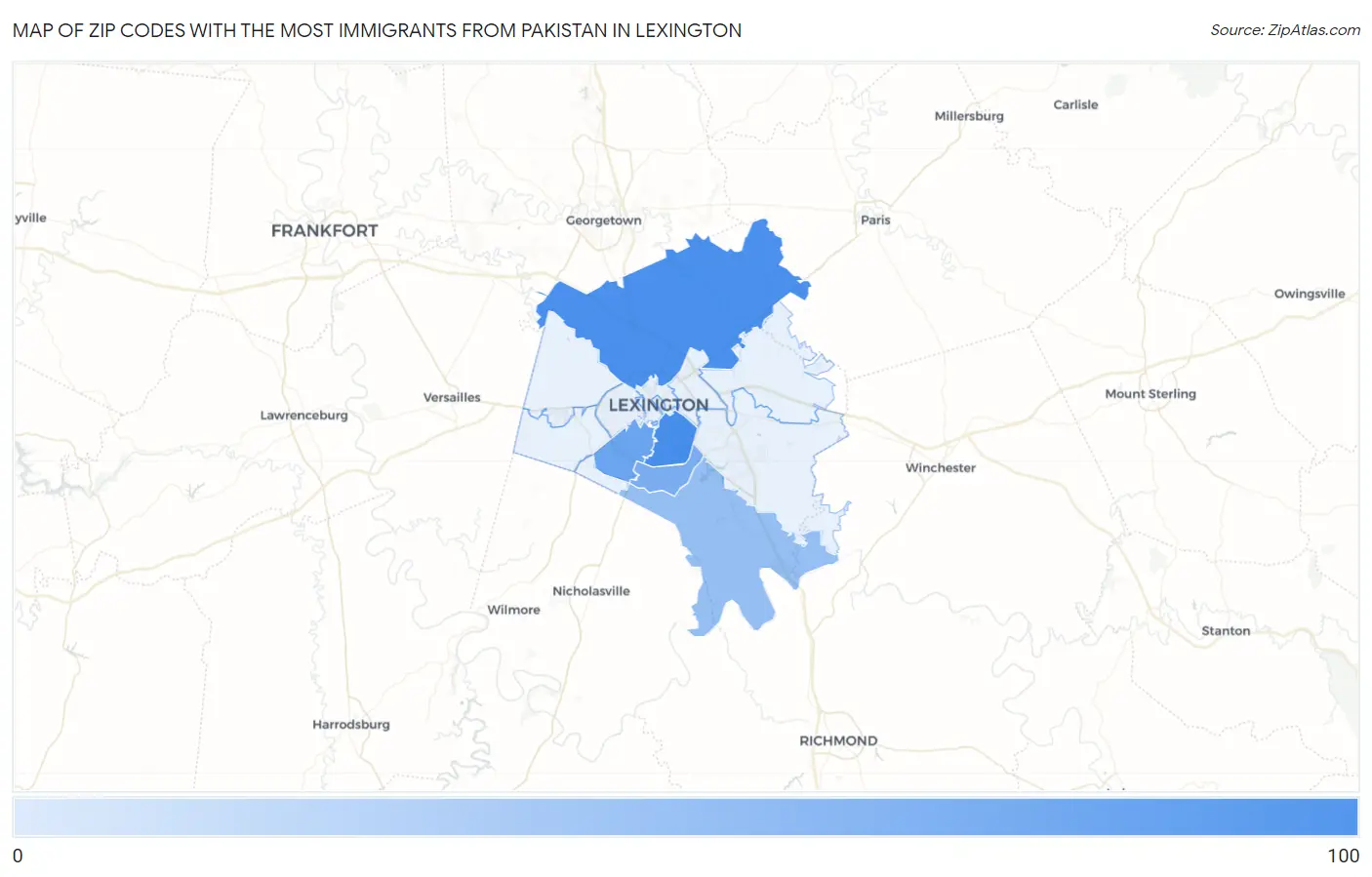 Zip Codes with the Most Immigrants from Pakistan in Lexington Map