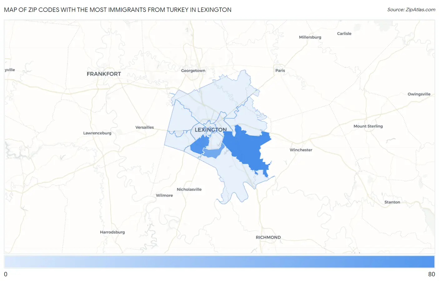 Zip Codes with the Most Immigrants from Turkey in Lexington Map