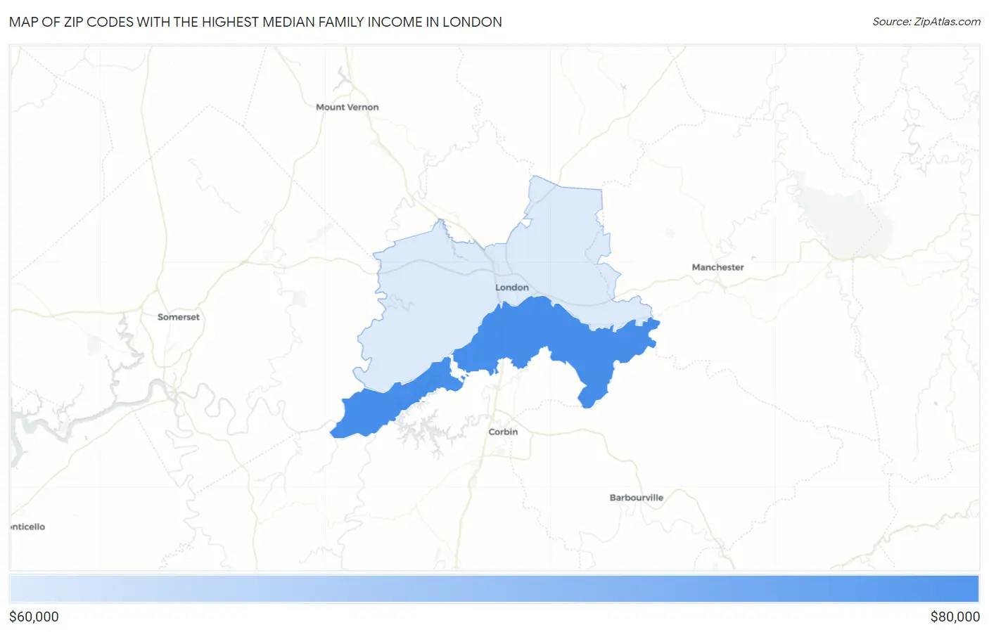 Zip Codes with the Highest Median Family Income in London Map