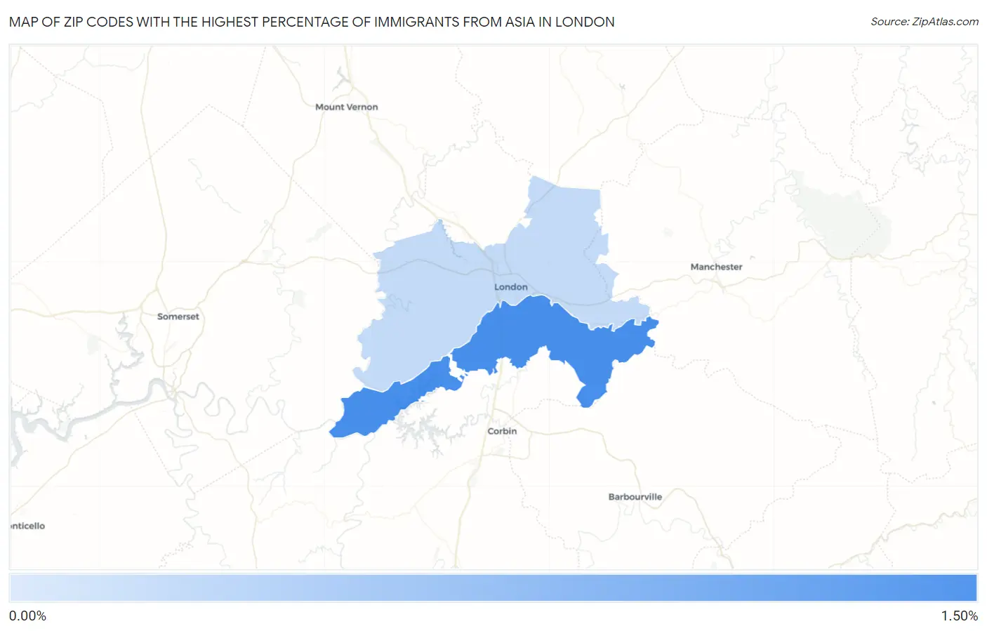 Zip Codes with the Highest Percentage of Immigrants from Asia in London Map