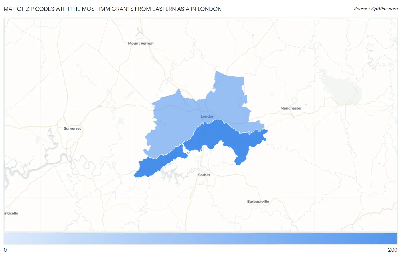 Zip Codes with the Most Immigrants from Eastern Asia in London Map