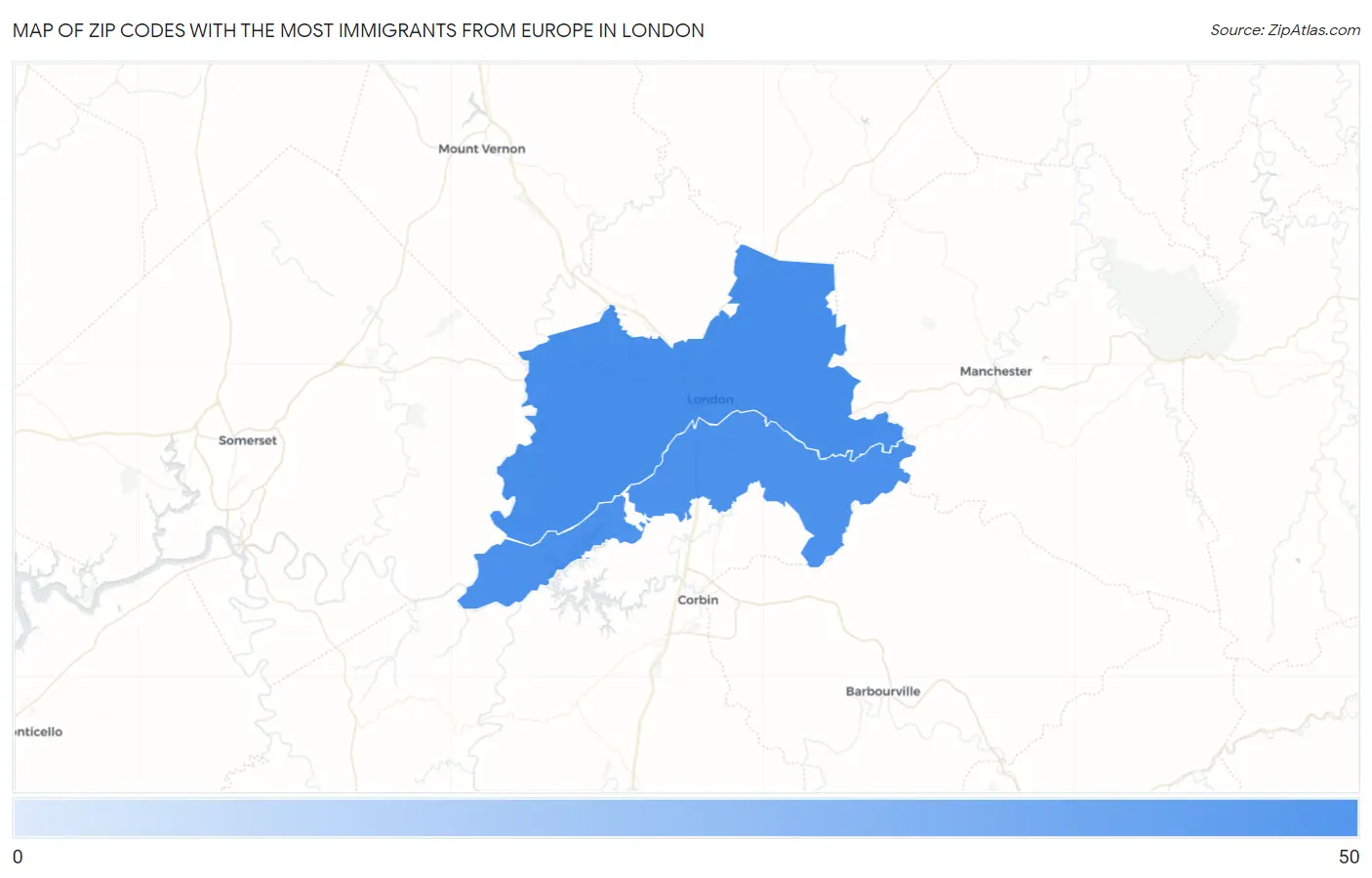 Zip Codes with the Most Immigrants from Europe in London Map