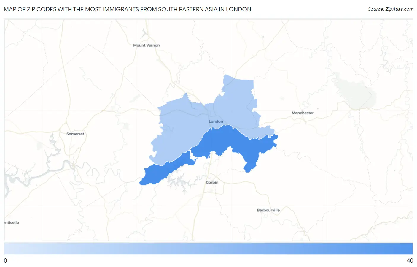 Zip Codes with the Most Immigrants from South Eastern Asia in London Map