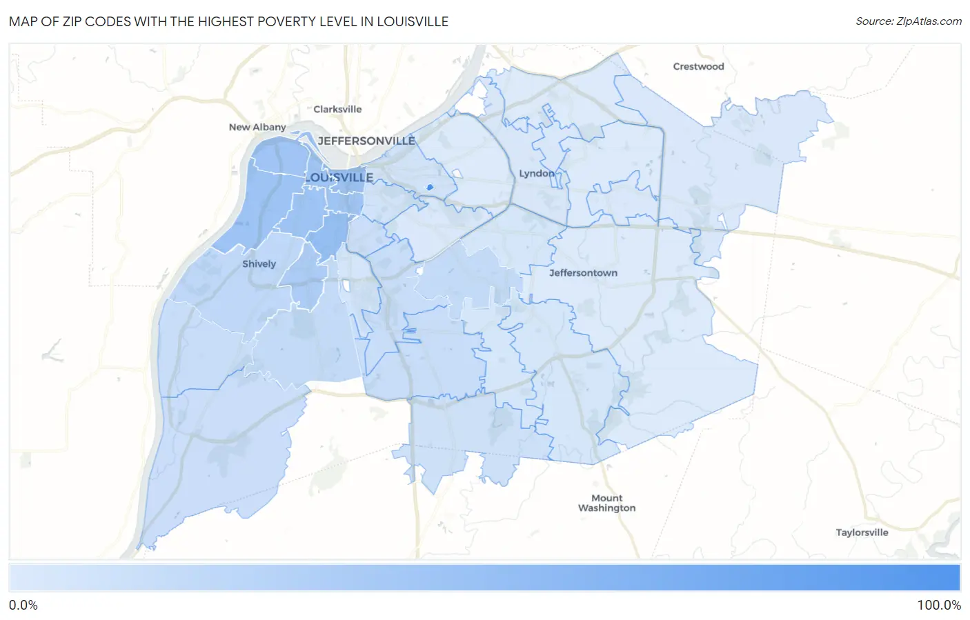 Zip Codes with the Highest Poverty Level in Louisville Map