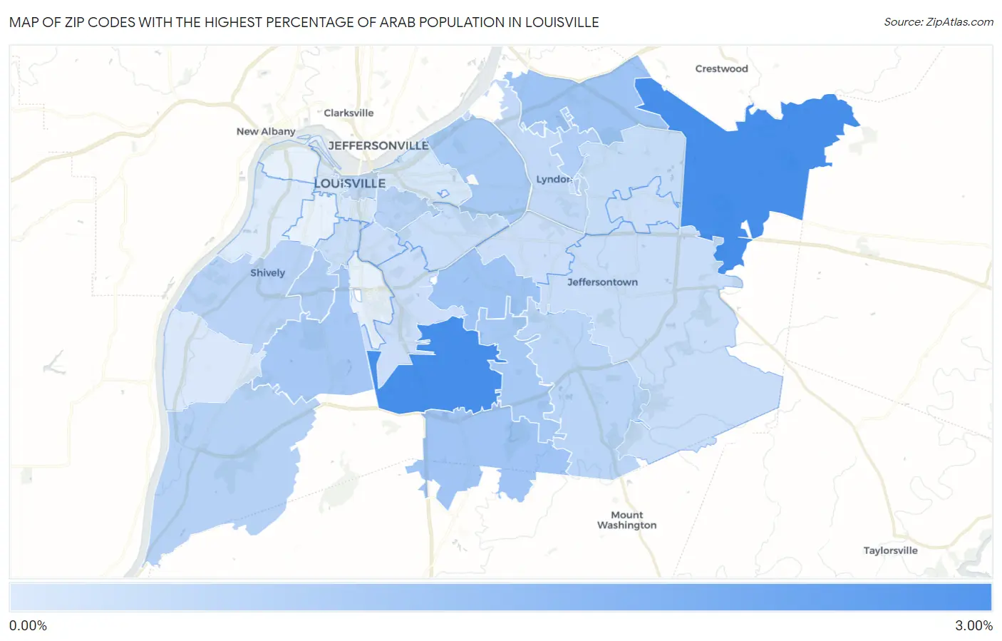 Zip Codes with the Highest Percentage of Arab Population in Louisville Map