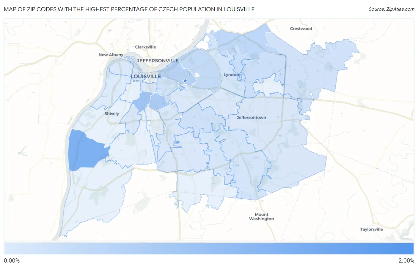 Zip Codes with the Highest Percentage of Czech Population in Louisville Map