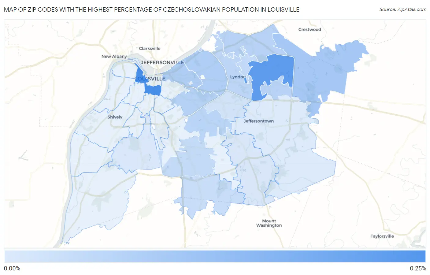 Zip Codes with the Highest Percentage of Czechoslovakian Population in Louisville Map