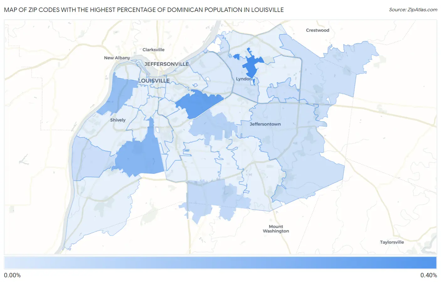 Zip Codes with the Highest Percentage of Dominican Population in Louisville Map