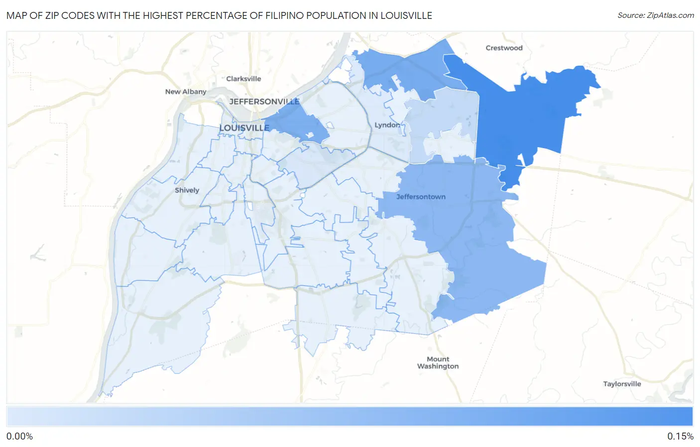 Zip Codes with the Highest Percentage of Filipino Population in Louisville Map