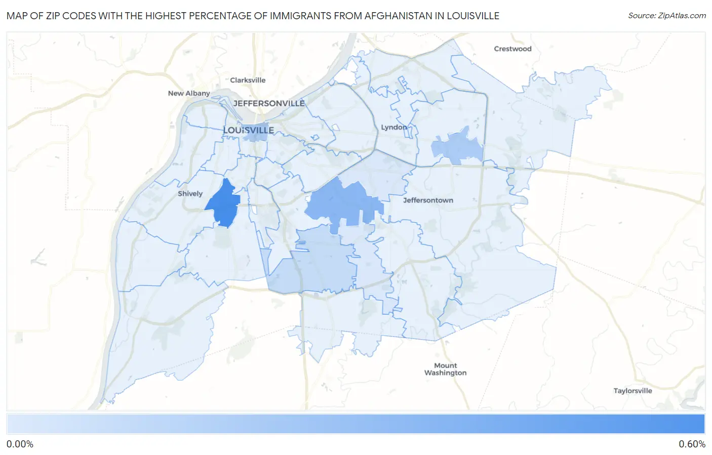 Zip Codes with the Highest Percentage of Immigrants from Afghanistan in Louisville Map