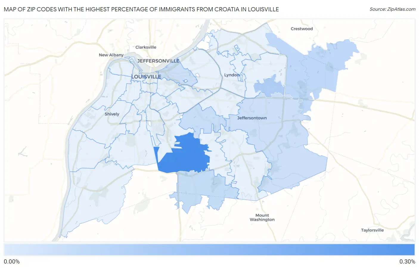 Zip Codes with the Highest Percentage of Immigrants from Croatia in Louisville Map