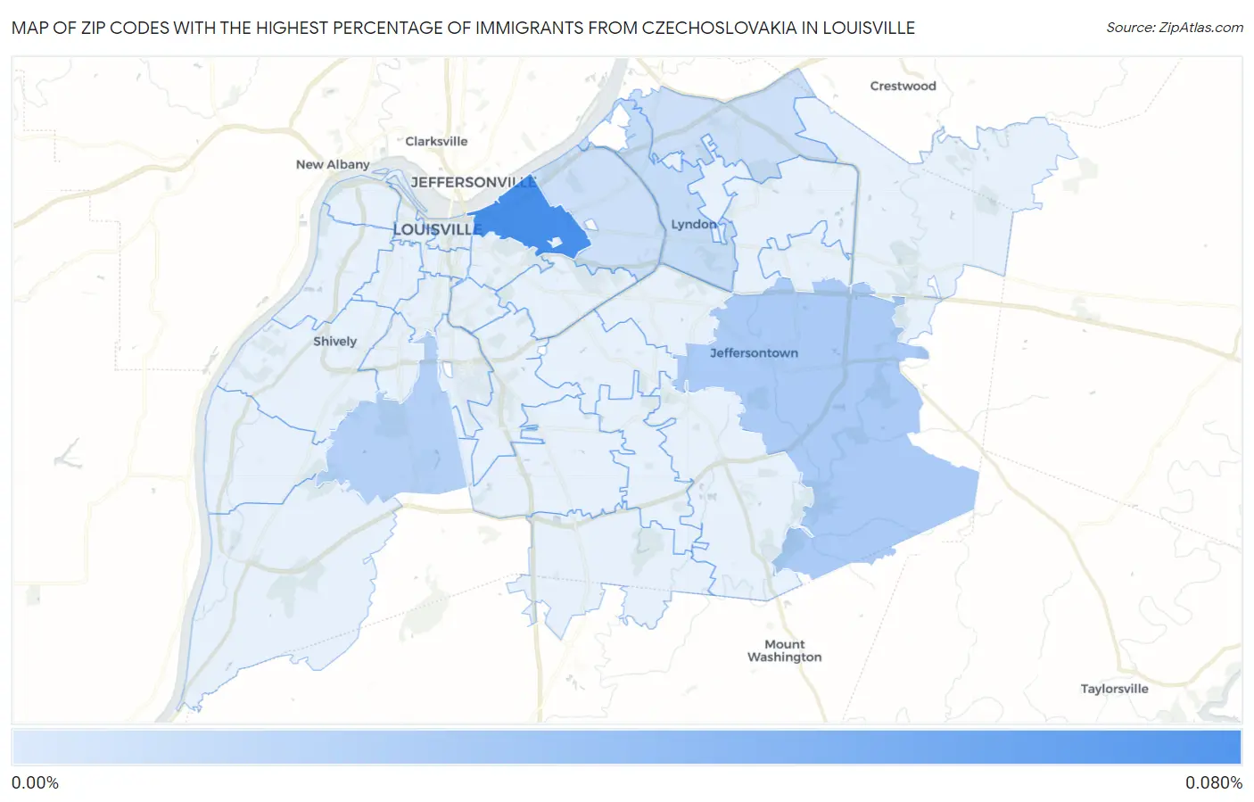 Zip Codes with the Highest Percentage of Immigrants from Czechoslovakia in Louisville Map