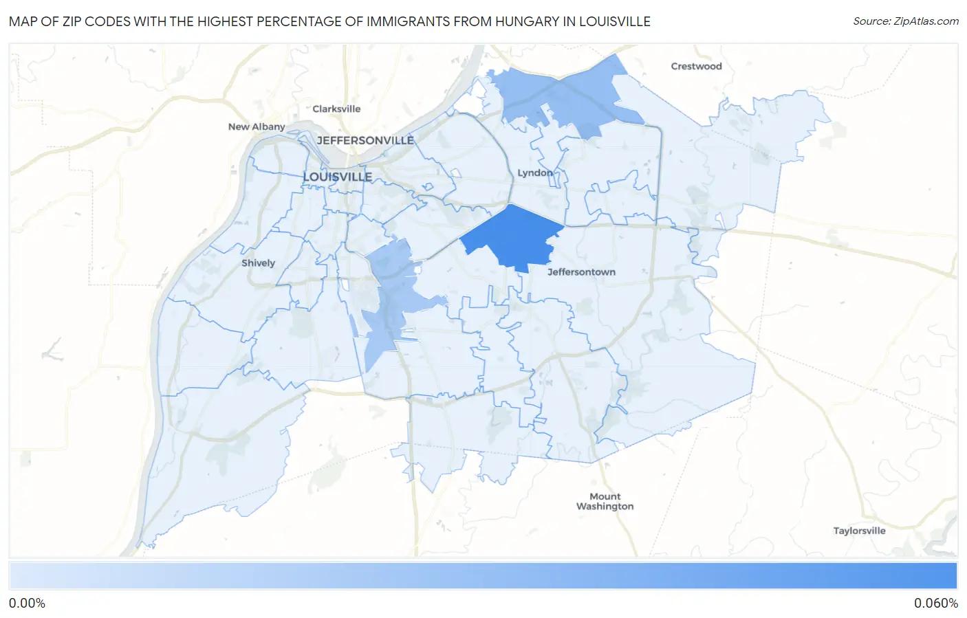Zip Codes with the Highest Percentage of Immigrants from Hungary in Louisville Map