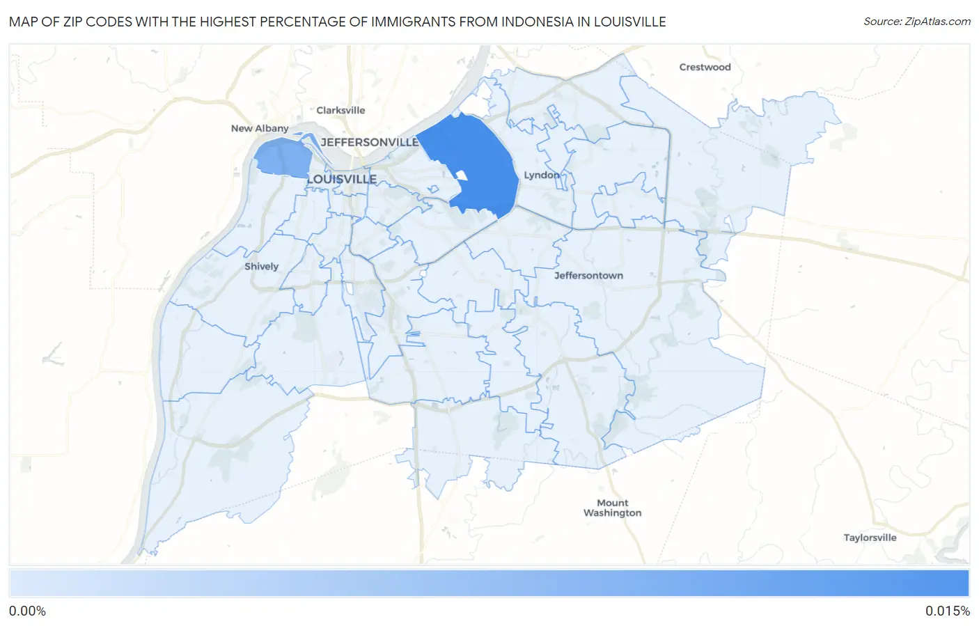 Zip Codes with the Highest Percentage of Immigrants from Indonesia in Louisville Map