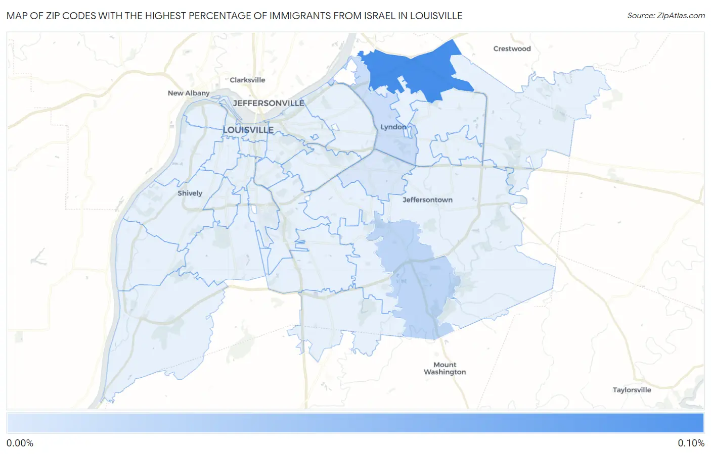 Zip Codes with the Highest Percentage of Immigrants from Israel in Louisville Map