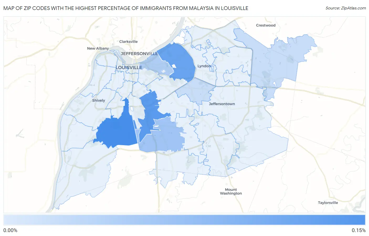 Zip Codes with the Highest Percentage of Immigrants from Malaysia in Louisville Map