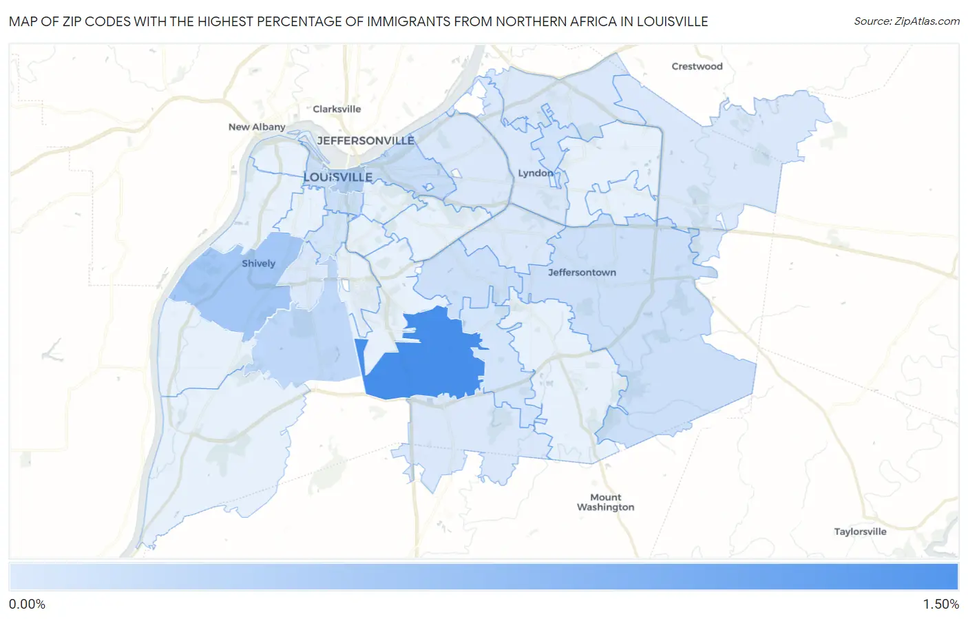 Zip Codes with the Highest Percentage of Immigrants from Northern Africa in Louisville Map