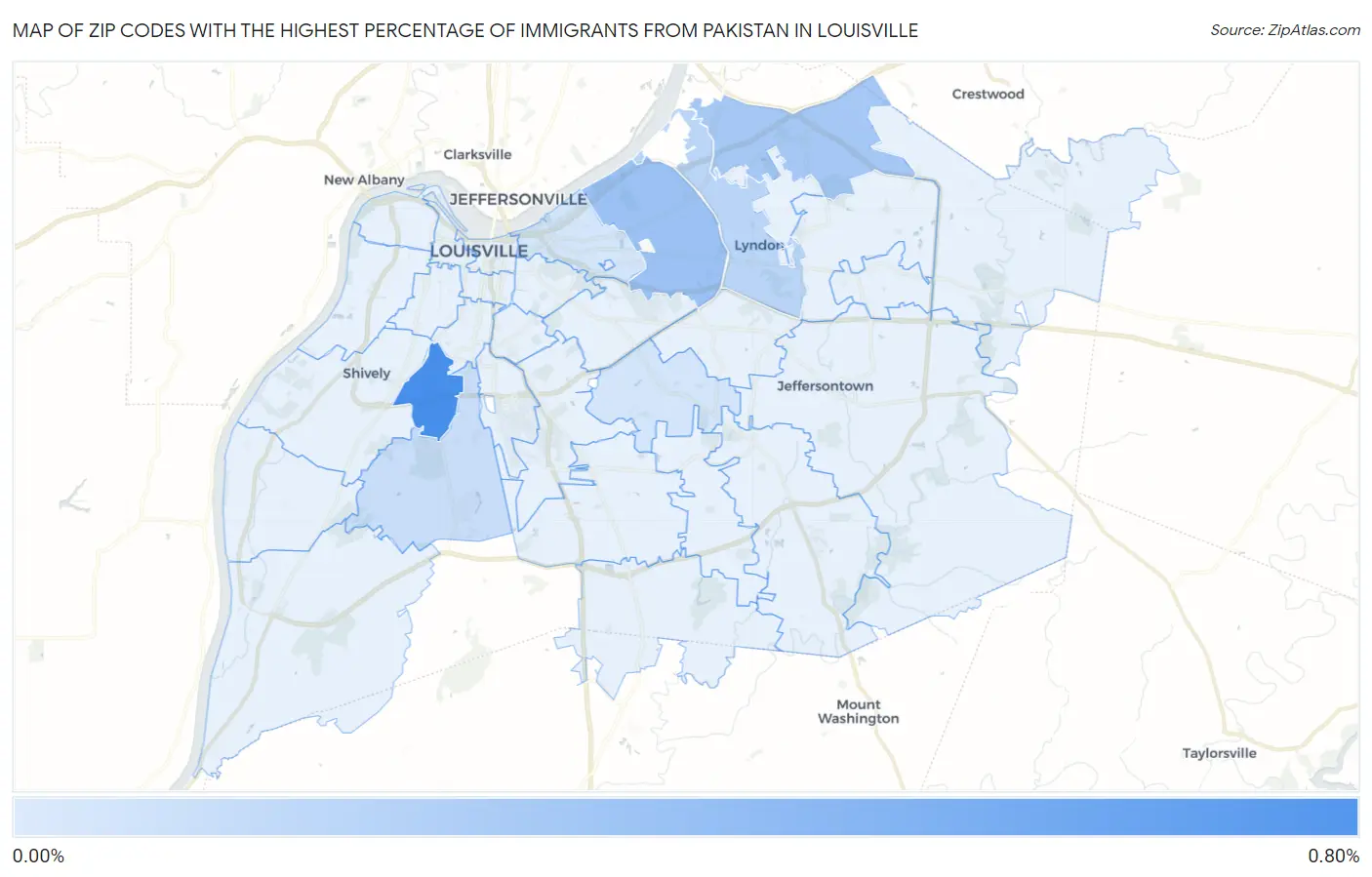Zip Codes with the Highest Percentage of Immigrants from Pakistan in Louisville Map