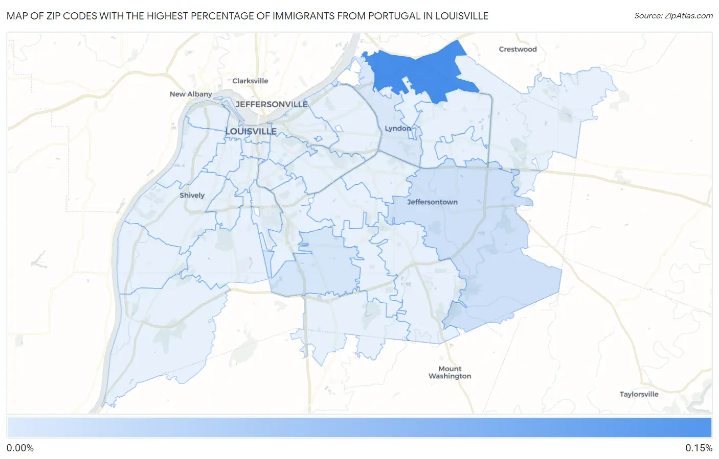 Zip Codes with the Highest Percentage of Immigrants from Portugal in Louisville Map