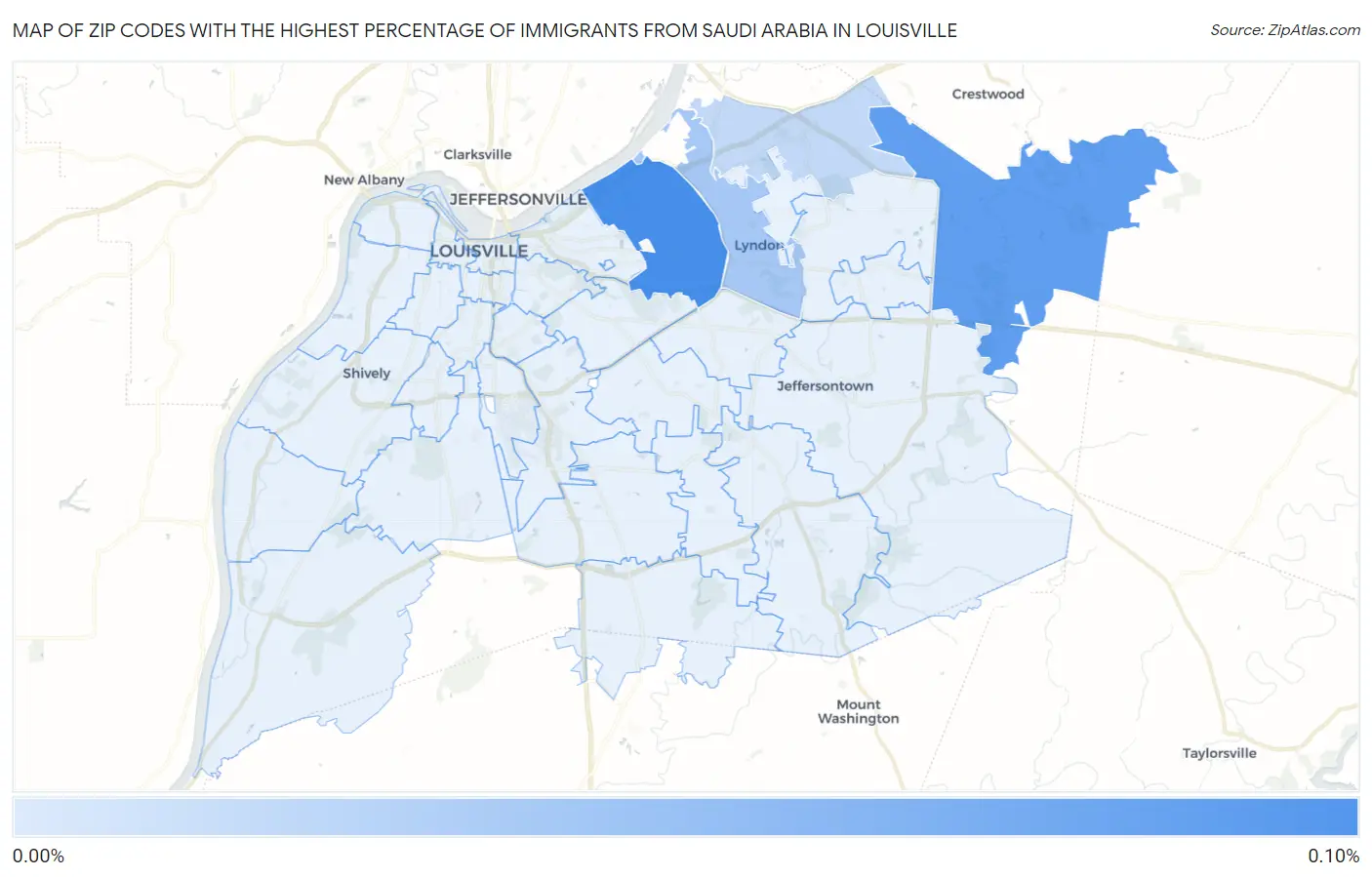Zip Codes with the Highest Percentage of Immigrants from Saudi Arabia in Louisville Map