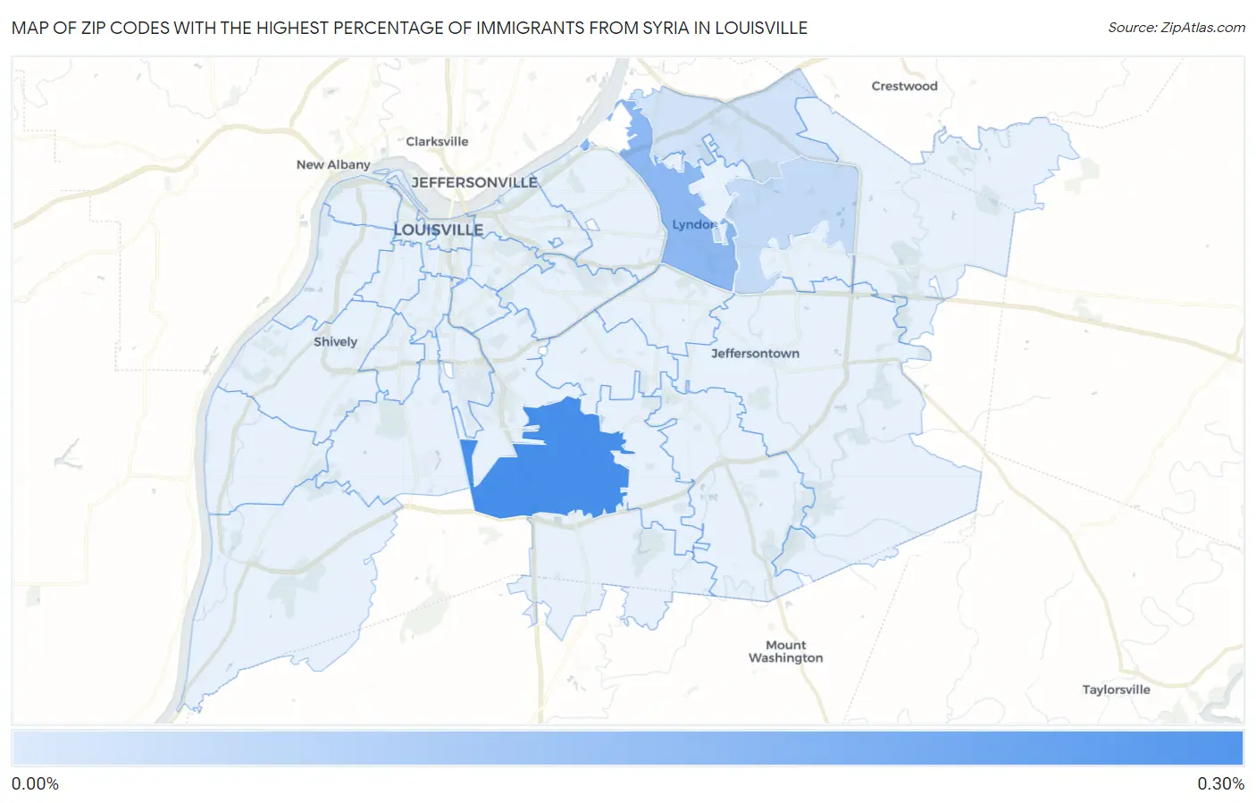 Zip Codes with the Highest Percentage of Immigrants from Syria in Louisville Map