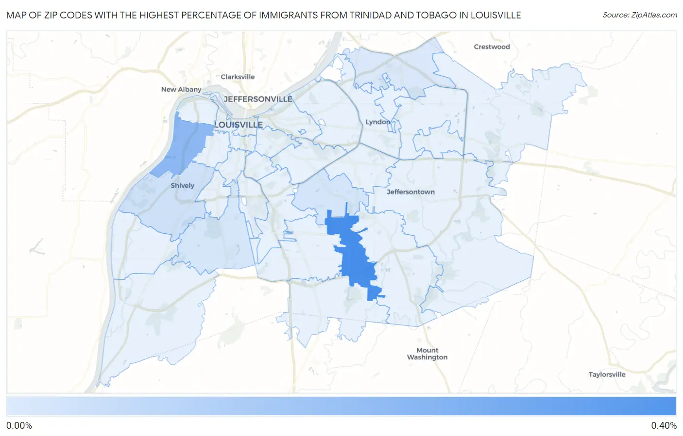Zip Codes with the Highest Percentage of Immigrants from Trinidad and Tobago in Louisville Map