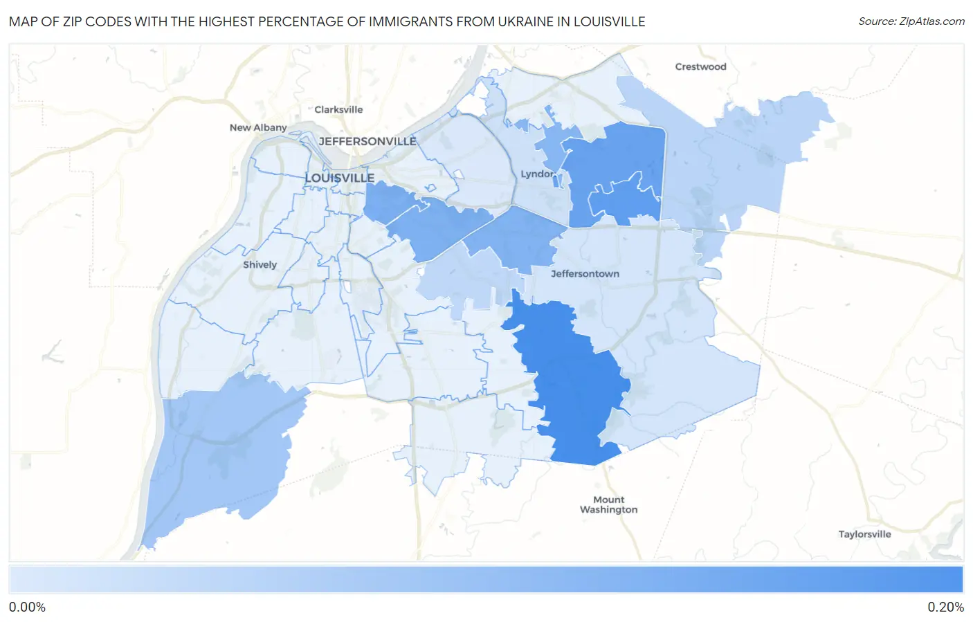 Zip Codes with the Highest Percentage of Immigrants from Ukraine in Louisville Map