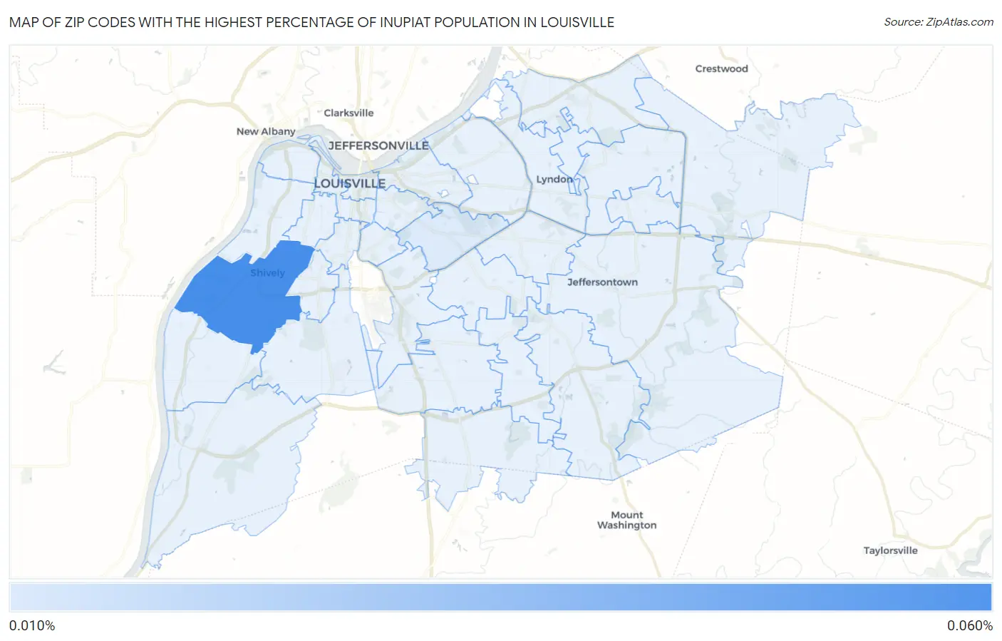 Zip Codes with the Highest Percentage of Inupiat Population in Louisville Map