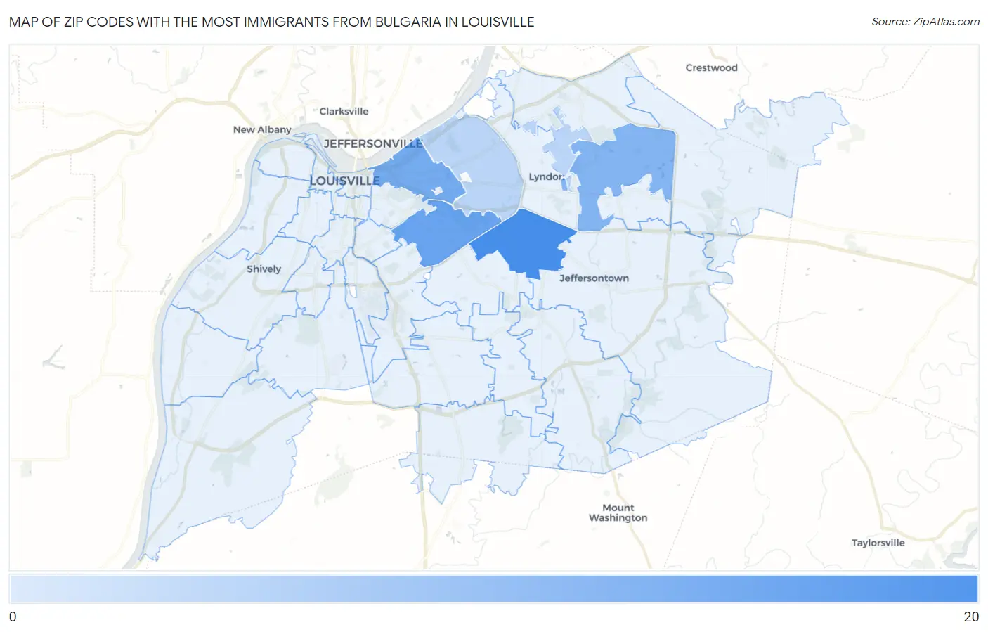 Zip Codes with the Most Immigrants from Bulgaria in Louisville Map