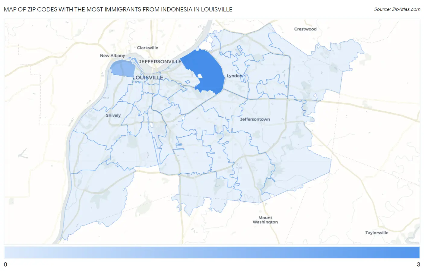 Zip Codes with the Most Immigrants from Indonesia in Louisville Map