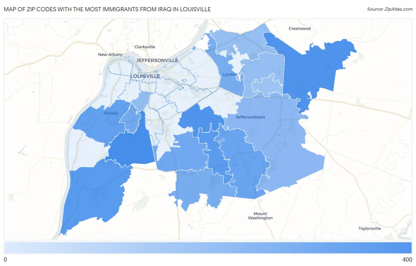 Zip Codes with the Most Immigrants from Iraq in Louisville Map