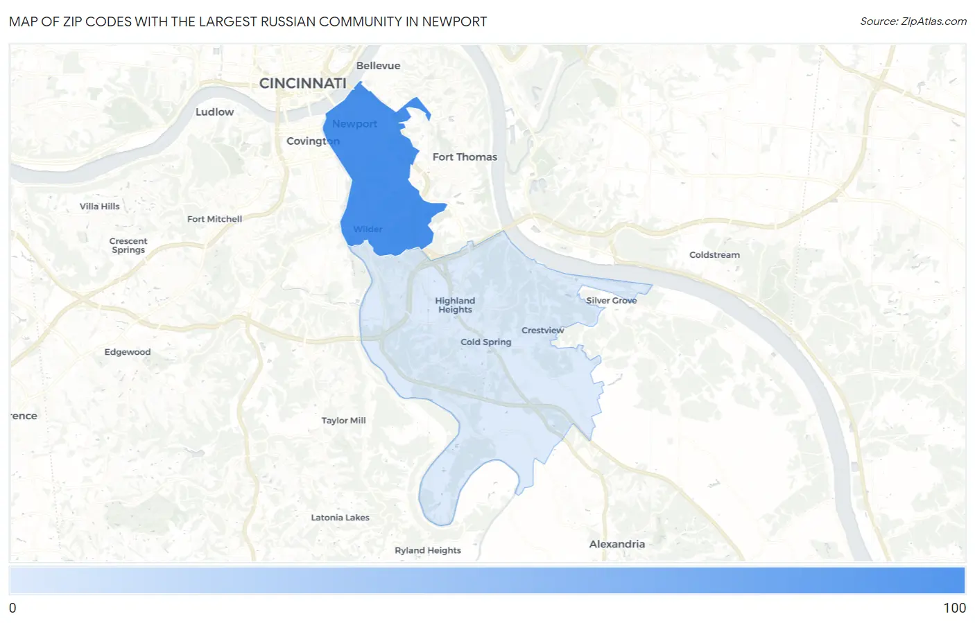 Zip Codes with the Largest Russian Community in Newport Map