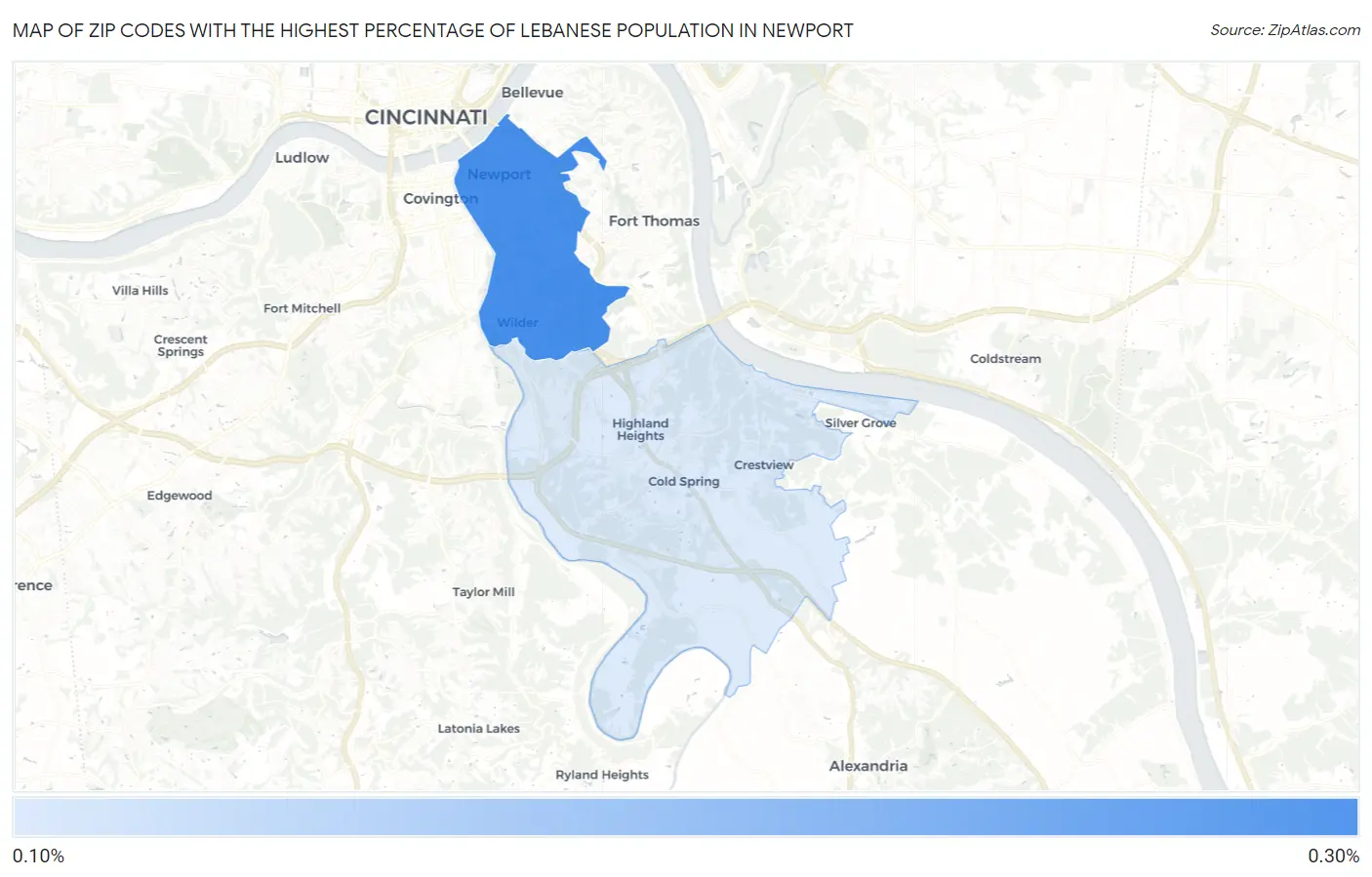 Zip Codes with the Highest Percentage of Lebanese Population in Newport Map