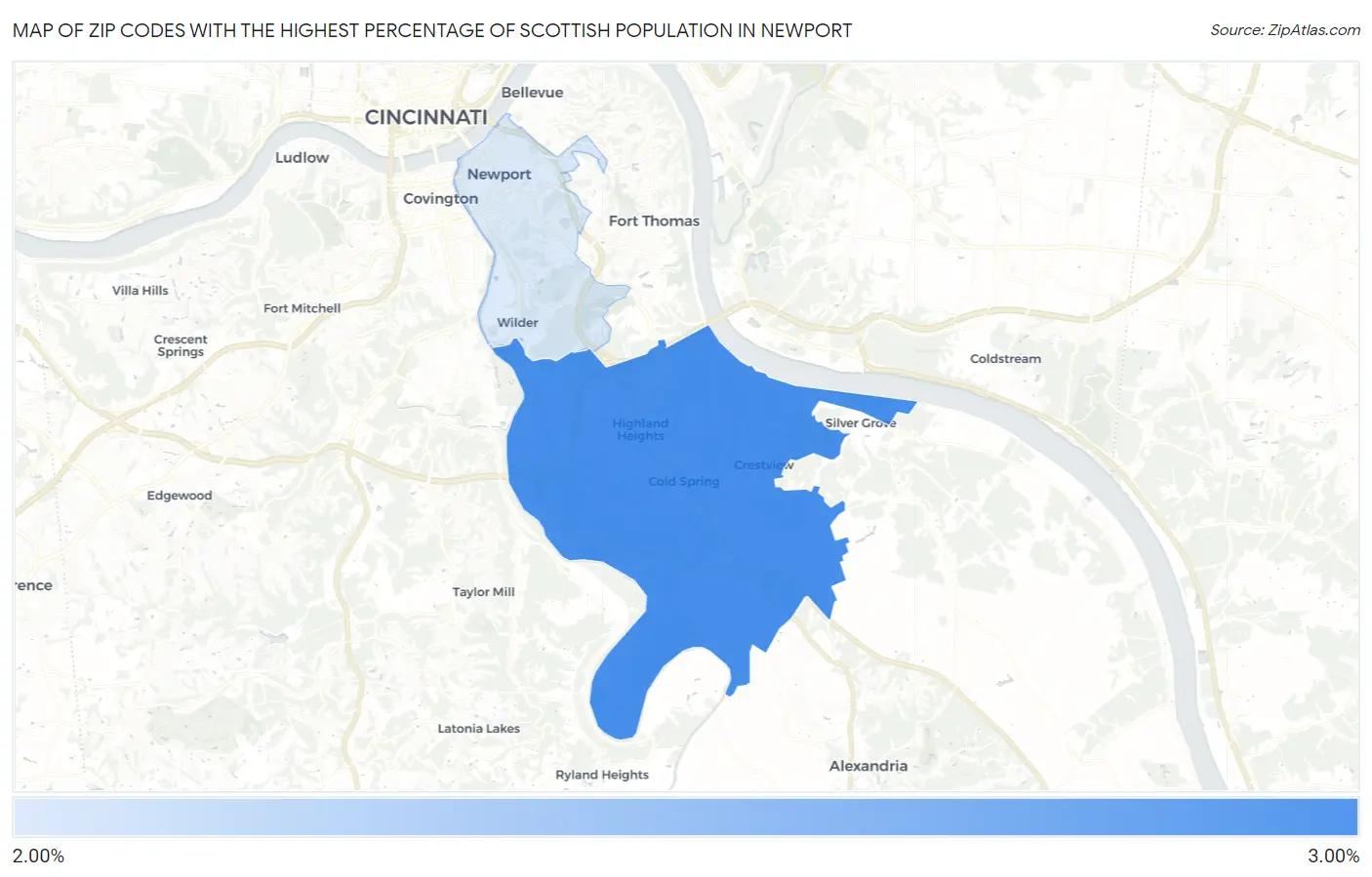 Zip Codes with the Highest Percentage of Scottish Population in Newport Map