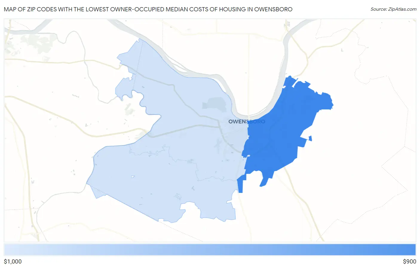 Zip Codes with the Lowest Owner-Occupied Median Costs of Housing in Owensboro Map