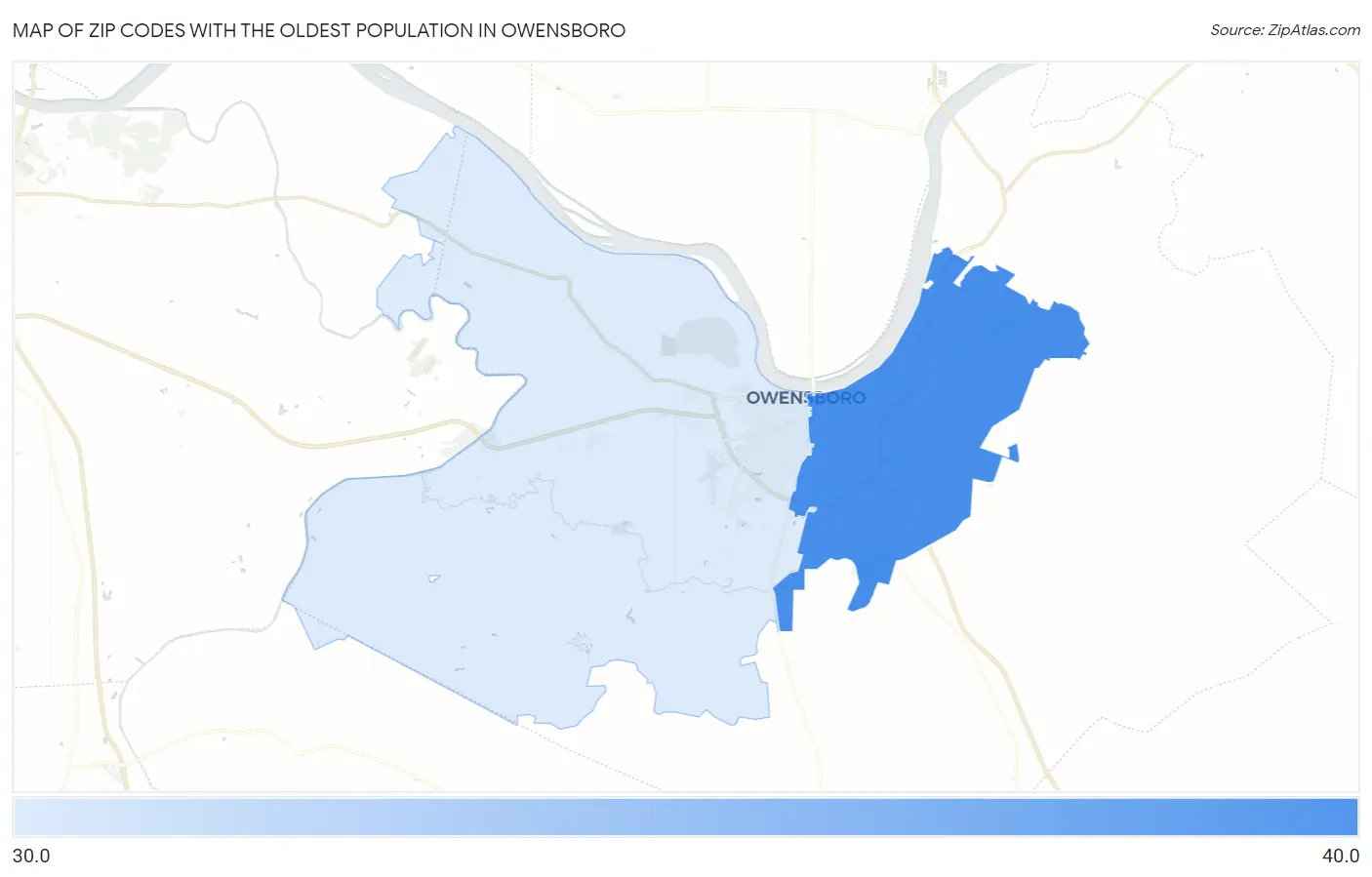 Zip Codes with the Oldest Population in Owensboro Map