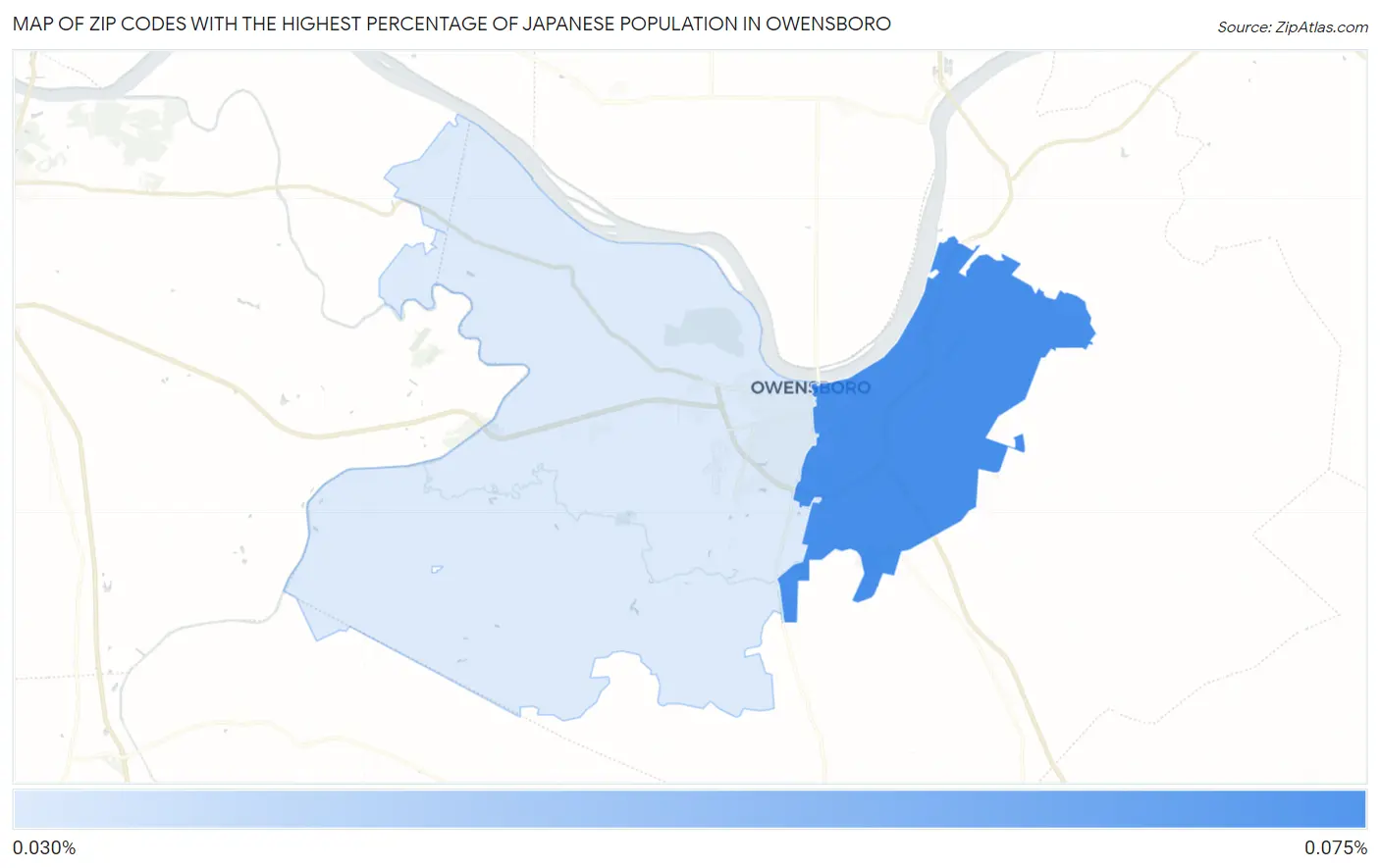 Zip Codes with the Highest Percentage of Japanese Population in Owensboro Map