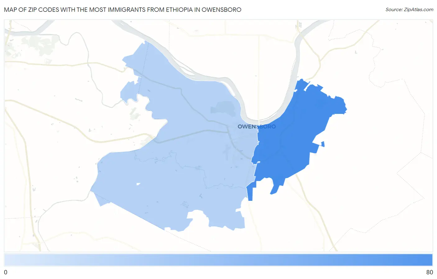 Zip Codes with the Most Immigrants from Ethiopia in Owensboro Map