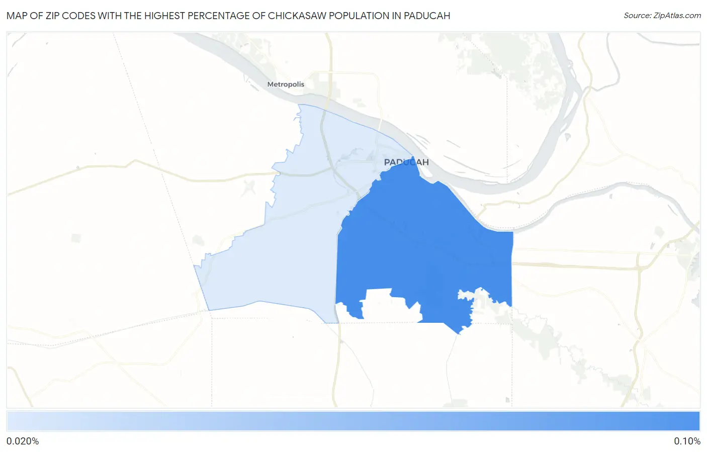 Zip Codes with the Highest Percentage of Chickasaw Population in Paducah Map