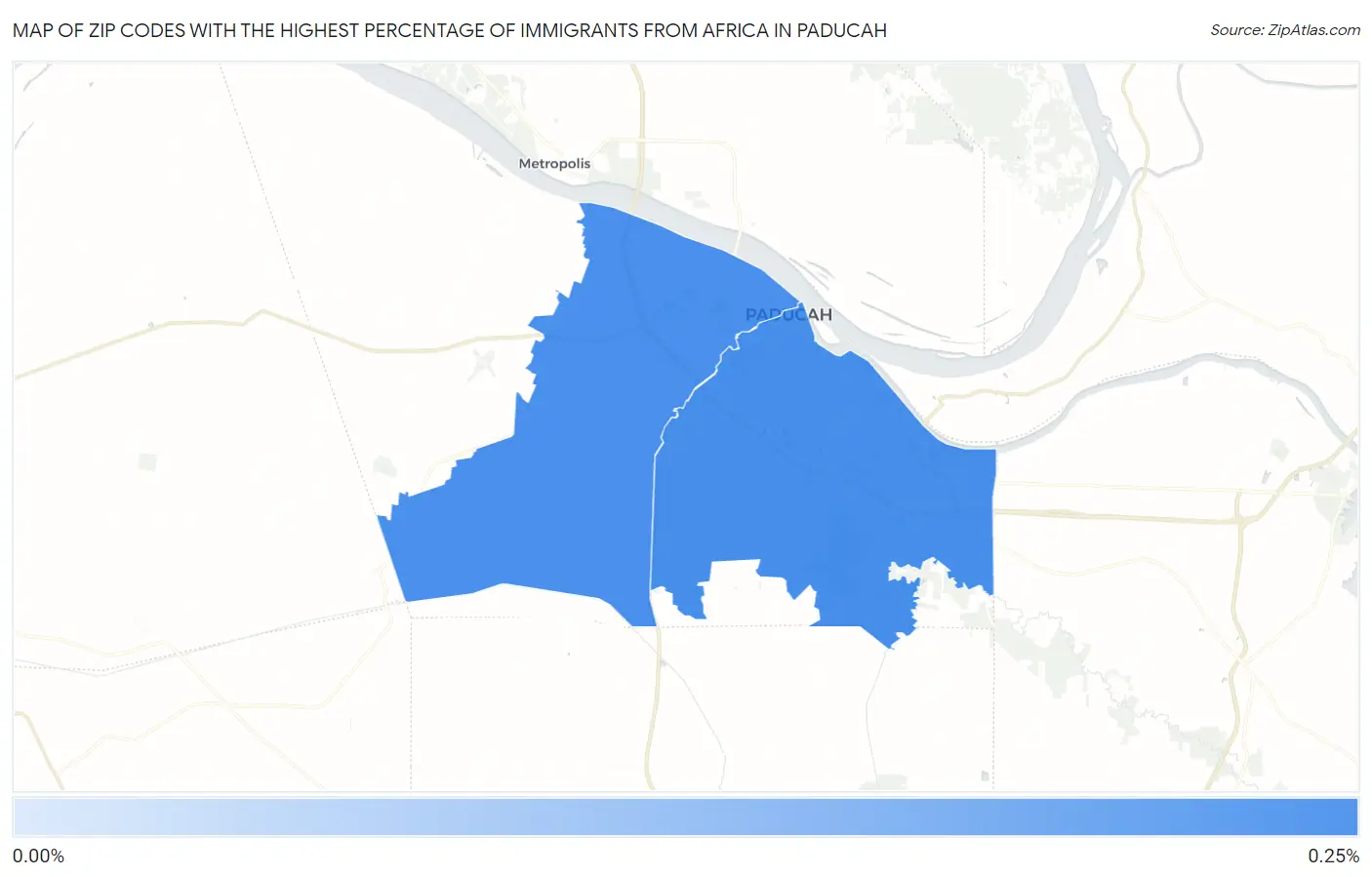 Zip Codes with the Highest Percentage of Immigrants from Africa in Paducah Map