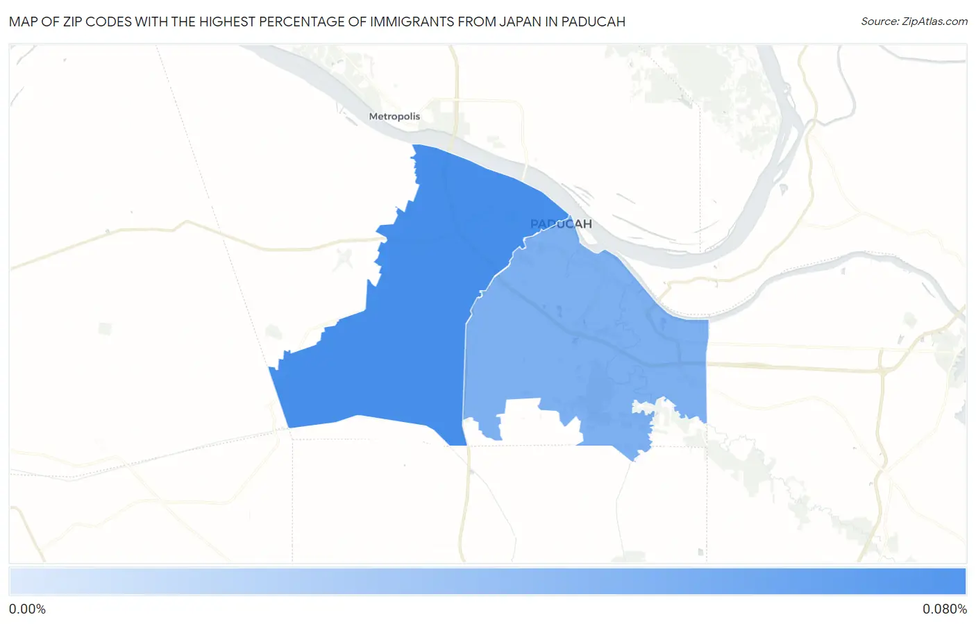 Zip Codes with the Highest Percentage of Immigrants from Japan in Paducah Map