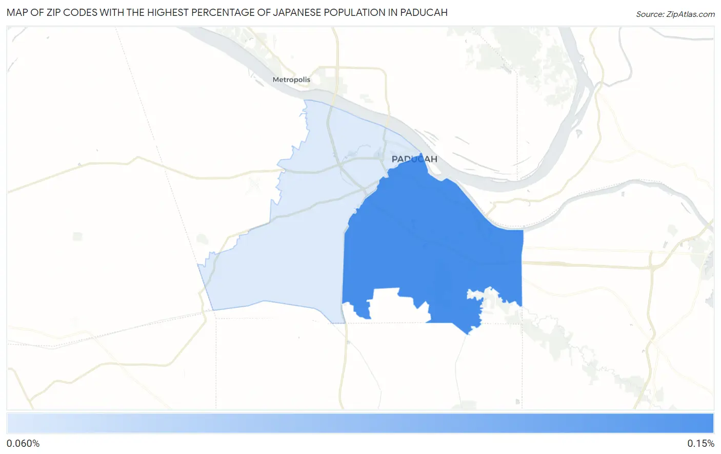 Zip Codes with the Highest Percentage of Japanese Population in Paducah Map