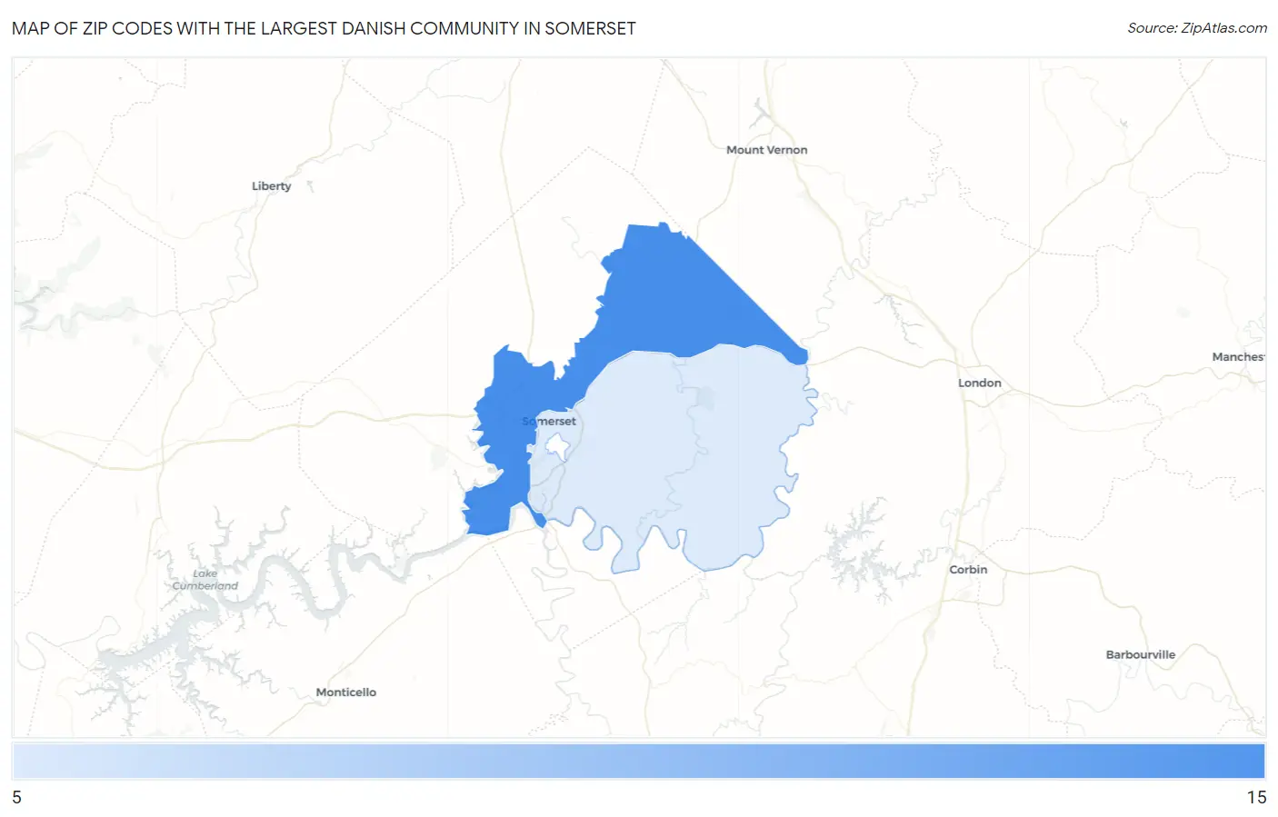 Zip Codes with the Largest Danish Community in Somerset Map