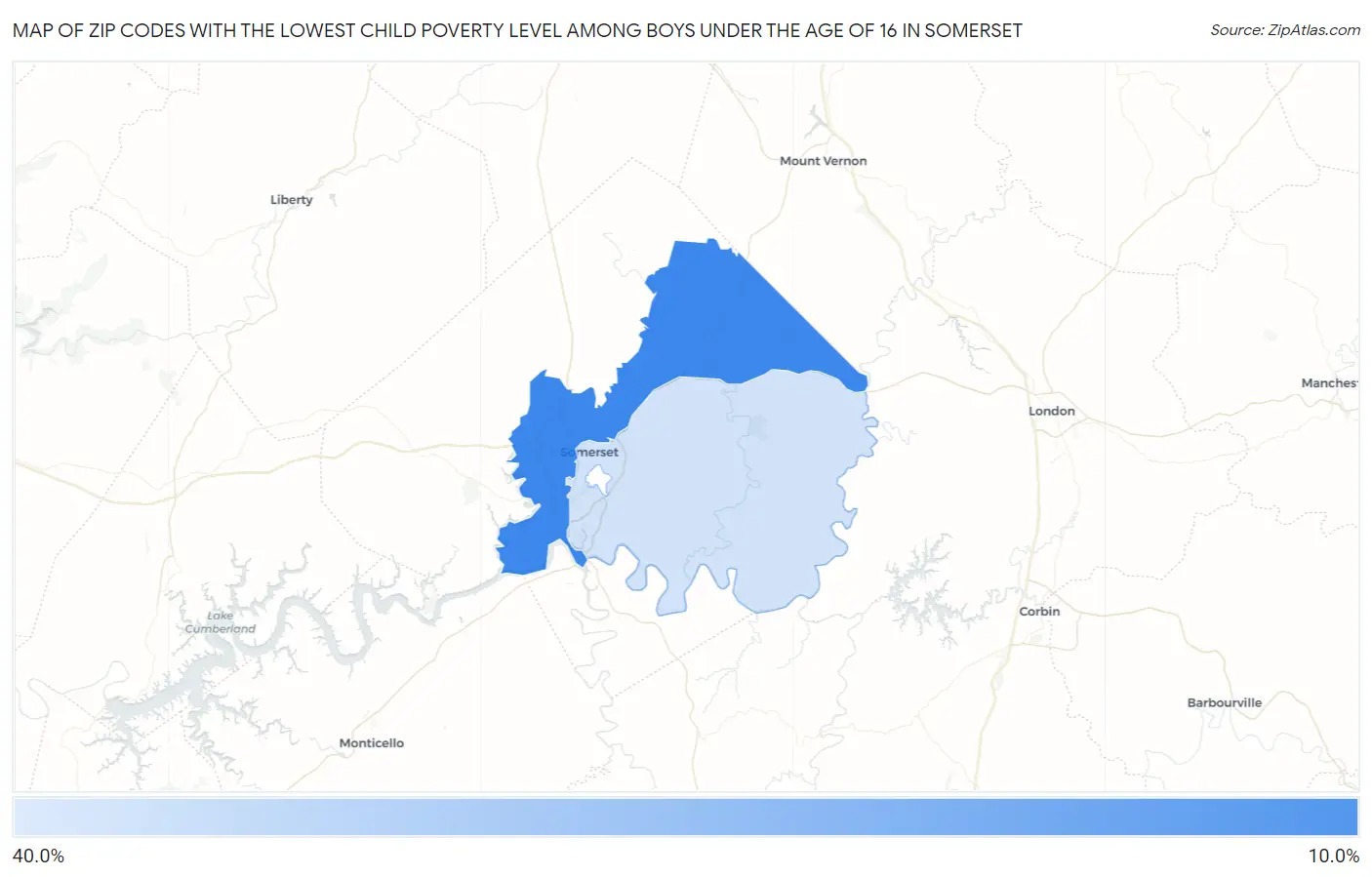 Zip Codes with the Lowest Child Poverty Level Among Boys Under the Age of 16 in Somerset Map