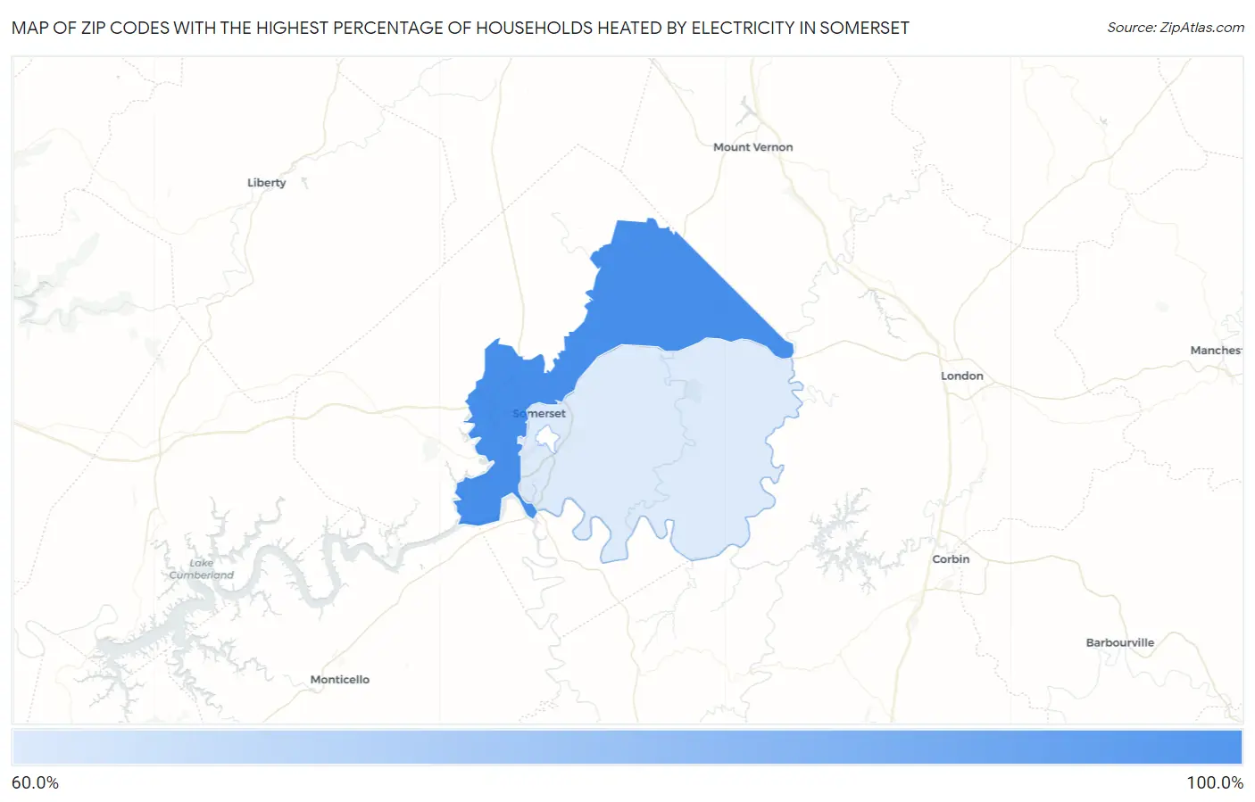 Zip Codes with the Highest Percentage of Households Heated by Electricity in Somerset Map
