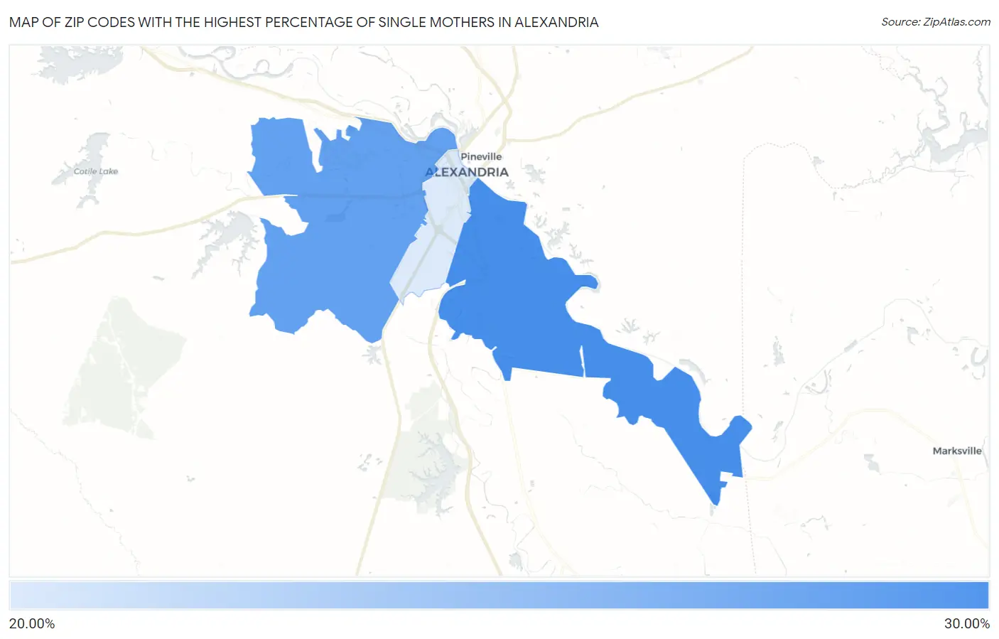Zip Codes with the Highest Percentage of Single Mothers in Alexandria Map