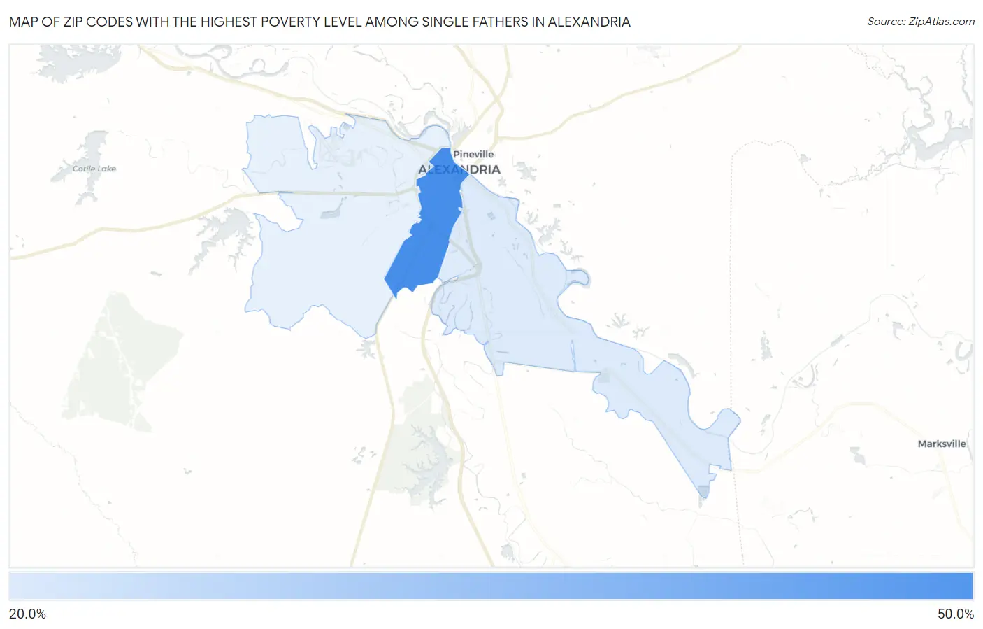 Zip Codes with the Highest Poverty Level Among Single Fathers in Alexandria Map